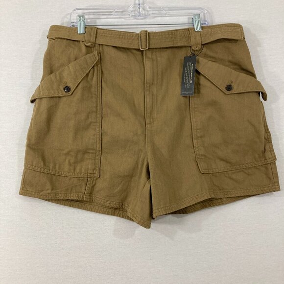 New Banana Republic Brown Cotton High Rise Belted Shorts size 18 Summer Vacation